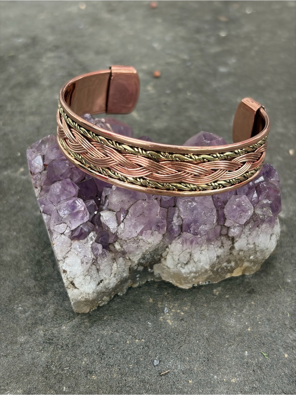 Handwoven Copper and Brass Cuff Bracelet - Rose Gold Tone. Brand new.